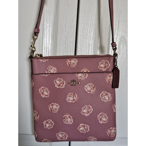 Coach Kitt Messenger Crossbody Bag Pink Rose Floral Print Travel Casual bag - Picture 2 of 12